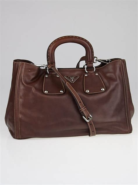 Prada Nocciolo Soft Calfskin Leather Shopping Tote Bag BN1889